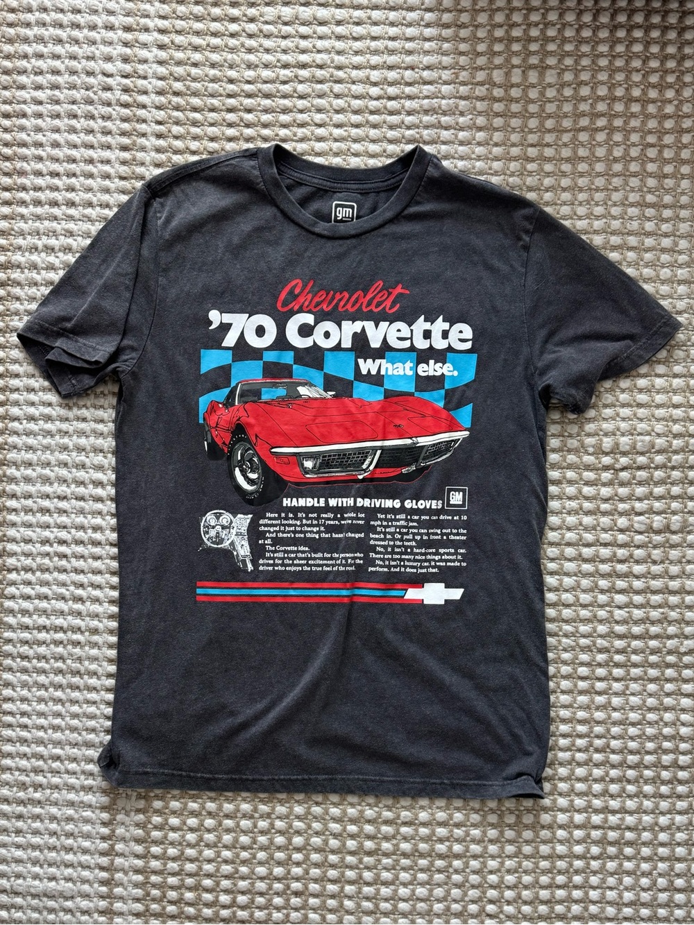 Hybrid Apparel Black '70 Corvette Graphic Tee with Red and Blue Accents